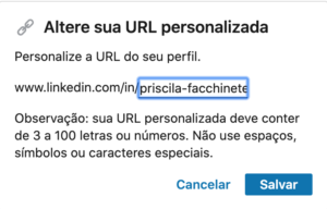 local de alterar a url personalizada no linkedin