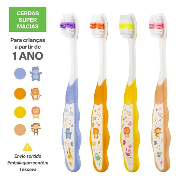Escovas de dentes para crianças de um ano, são quatro cores de escova