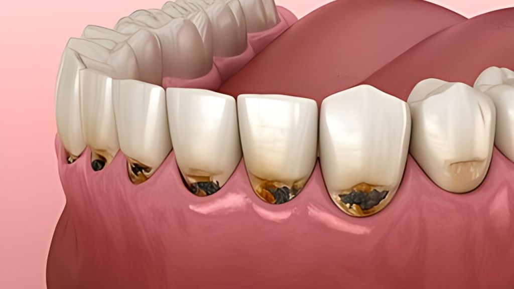 Imagem digital de arcada dentária inferior de cárie
