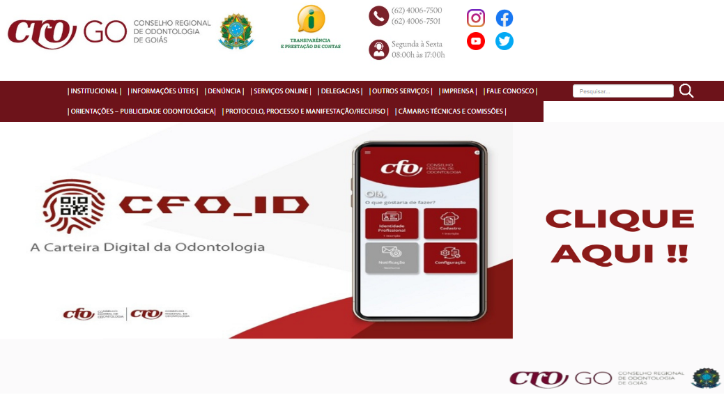 Print do Site do CRO GO, em que você pode fazer a inscrição no CRO.