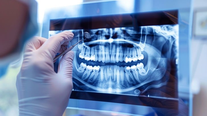 Dentista analisando panorâmica.