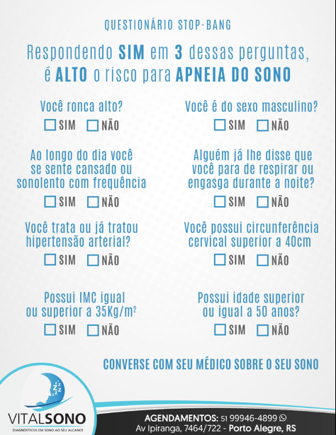 Exemplo de questionário stop-bang usado em consultas na odontologia do sono.