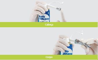 Duas fotos mostrando como lubrificar peças de mão, primeiro pela cabeça, depois no corpo.