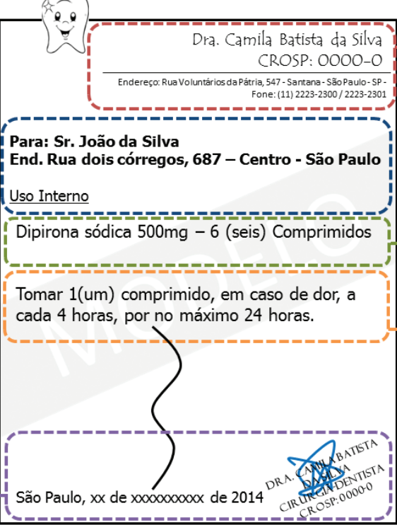 Modelo de receita odontológica criada pela CRO SP.