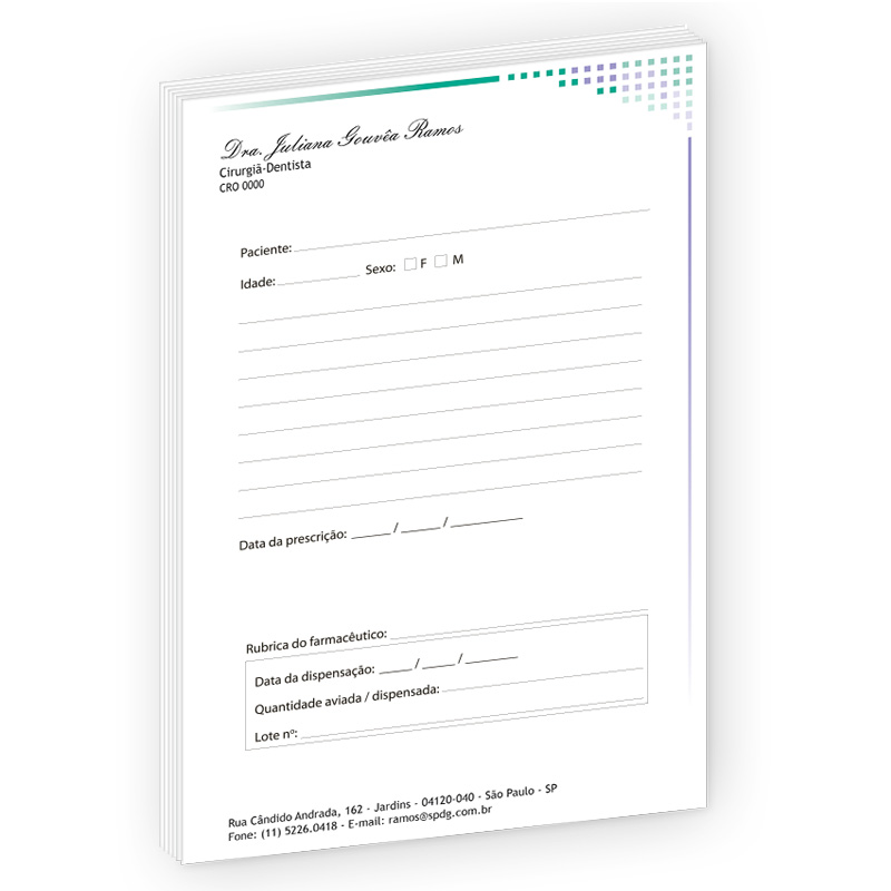 Modelo de receita comum de dentista.